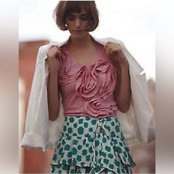 EDME & ESYLLTE for ANTHROPOLOGIE Green abstract print layered mini skirt size 6 - Picture 1 of 15